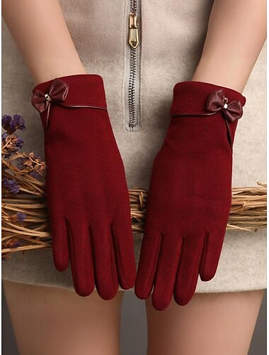  Julhandskar med pekskärm för kvinnor – varmt polyestermaterial med söt rosettdesign, perfekt för fester och vinterkläder