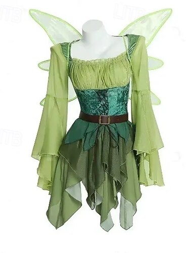  Retro vintage Middeleeuws Renaissance Jurken Vleugels Oren Elf Kostuum Dames Fantasie Halloween Carnaval Maskerade Prestatie Feest LARP Volwassenen Kleding Vleugels Oorbel