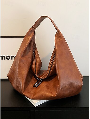  Bolso grande tipo hobo de piel sintética para mujer, bolso de hombro holgado informal con cremallera, bolso de mano vintage para el trabajo, viajes, compras y uso diario.