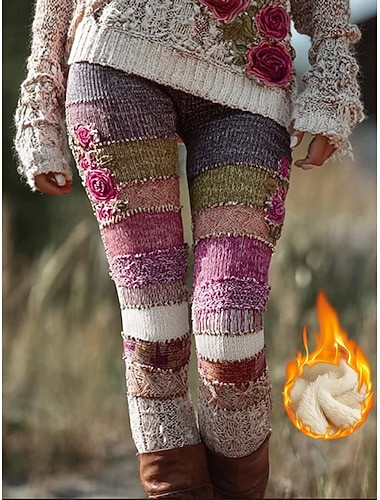  Női Viking Boho Leggings Nyaralás Vintage Etnikai Stílus Teljes Hossz Magas Derék Grafikával Absztrakt Hőszigetelő Meleg Kényelmes Kényelmes Rugalmas Hétköznapi Sárga Rózsaszín Kék Lila Ősz Tél