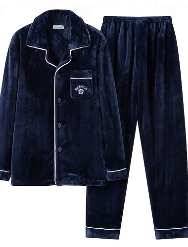  Ανδρικά Ρουχισμός Ύπνου Σετ Πυτζάμες Πιτζάμα Τοπ και Παντελόνι 1set Γραφικά Σχέδια Μοντέρνα Στυλάτο Κλασσικό Σπίτι Καθημερινά Κρεβάτι Προβιά Πολυεστέρας Διατηρείτε Ζεστό Άνεση Moale Πέτο Μακρυμάνικο