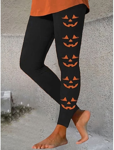  سراويل نسائية ليغينز إجازة موضة عتيقة بطول الكاحل خصر عالي رسومات جرافيك طباعة قرع ناعمة قابلة للتنفس مرنة للخارج يوميًا باللونين الأسود والأزرق والبرتقالي في الربيع والخريف والشتاء بقصة نحيفة
