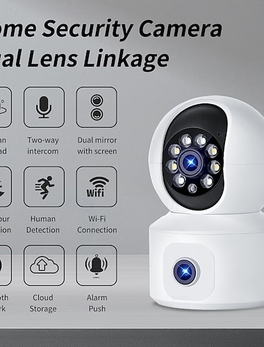  Câmera de segurança inteligente com lente dupla 360, câmera HD 2K, suporte a Wi-Fi de banda dupla 2,4g/5g, visão noturna colorida, detecção de movimento para monitoramento de bebês e animais de