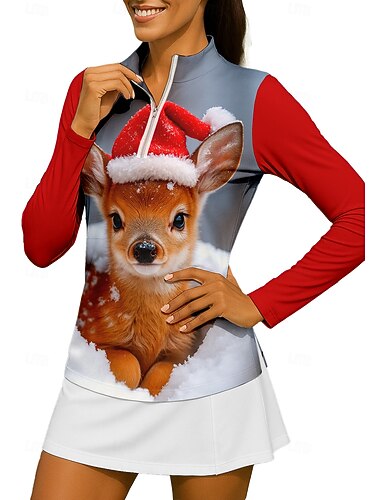  Navidad Mujer Camisas Camisa deportiva Camisas de polo Camiseta de tenis Manga Larga Cremallera Floral UPF50+ Resistente a los rayos UV Alta elasticidad Dispersor de humedad Transpirable Tenis Golf