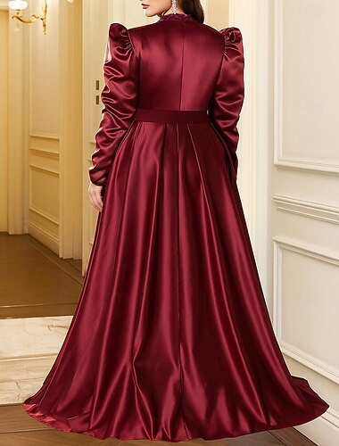  Ａライン フロア丈 フォーマルドレス イブニングガウン オーバースカートドレス 長袖 クルーネック Ｖネック エレガント ヴィンテージ プラスサイズ フォーマル スパンデックス ポリエステル マダムドS 〜と プリーツ スパンコール