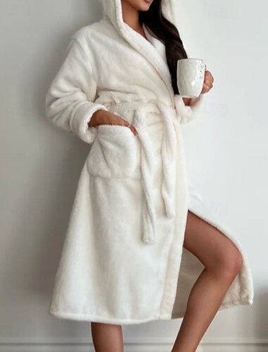  Γυναικεία Πυτζάμες Ρόμπα Φανέλα Ζεστό Μοντέρνα Μονόχρωμες Τσέπη Παντελόνι Διακοπές Σπίτι Καθημερινά Μακρυμάνικο ΦΟΥΤΕΡ με ΚΟΥΚΟΥΛΑ Λευκό Βυσσινί Πράσινο του τριφυλλιού Γκρίζο Φθινόπωρο Χειμώνας