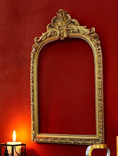  1 pezzo di cornice decorativa in stile europeo con motivo tridimensionale ad arco dorato, decorazione del corpo in resina, decorazione da parete in stile europeo, adatta per oggetti di scena per