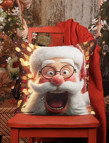  Morsomt juleputetrekk i fløyel til jul, 3D-trykt putetrekk med briller og julenisseuttrykk, mykt dekorativt putetrekk til sofa eller soverom, 18x18 tommer