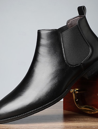  stivaletti chelsea da uomo in similpelle nera con finitura liscia: calzature eleganti e facili da indossare per l'ufficio e la sera