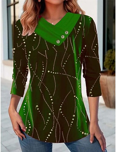  Natale Per donna Camicia Grafico Babbo Natale Fiocco di neve Elegante Vintage Classico Manica Lunga Girocollo Scollo a V Top Regolari Quotidiano Bottoni Stampato Nero Rosso Verde Primavera Autunno