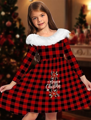  Χριστούγεννα Κορίτσια » 3D Φλοράλ Γραφική Καρό Φόρεμα Μακρυμάνικο Άνοιξη Φθινόπωρο Διακοπές Καθημερινά Αργίες Πανεμορφη Γλυκός Παιδιά 4-12 χρόνια Φόρεμα για πάρτυ Φόρεμα σε γραμμή Α Ως το Γόνατο