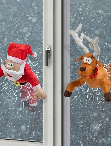 kraschar renar &Julklappsfönsterdekorationer med krossat glas klistermärke &animerade bensparkningar, rolig juldekoration för hemmet, dörrar &gåvor   kraschar renar &Julklappsfönsterdekorationer med krossat glas klistermärke &animerade bensparkningar, rolig juldekoration för hemmet, dörrar &gåvor