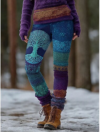  Kvinnors Viking Boho Leggings Semestervin Vintage Etnisk Stil Full Length Hög Midja Grafisk Träd Abstrakt Snabbtorkande Andningsförmåga Mjuk Stretchig Formell Utomhus Semestervin Blå Vår Höst Vinter