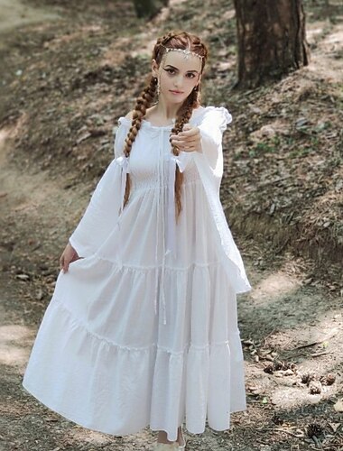  Ретро Средневековый Эпоха возрождения Платья Викинг Эльфийский Сплошной цвет Маскарадный костюм Жен. Селтик фантазия Королевский Хэллоуин Карнавал Маскарад РИЖД Взрослые Платье