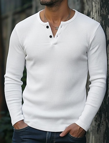  Miesten T-paita Ribbineulos T-paita Pitkähihainen paita Pitkähihainen Henley Kevät Syksy Talvi Tavallinen Pit Strip Muoti Suunnittelija Perus Neulominen Loma Katu Kausaliteetti Valkoinen Laivaston