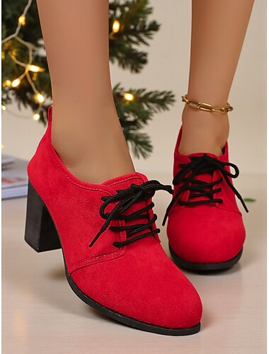  Grønne damesko med snørebånd og hæl – stilfulde sko med blokhæl til jul, feriesammenkomster, afslappede udflugter og vintermode