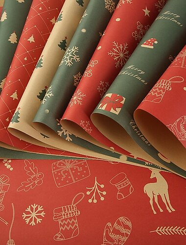  7-teilige wendbare Weihnachts-Geschenkpapierrolle – Mini-Rolle – 19,68 x 29 Zoll – Weihnachts-Geschenkpapier für die Weihnachtsfeier