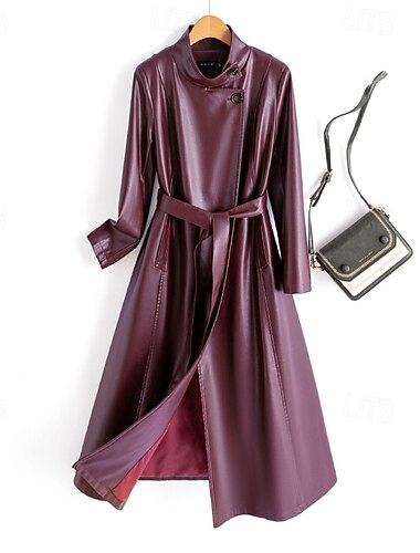  Γυναικεία Jeci Piele Παλτό Καμπαρντίνα Άνετο Τσέπη Κουμπιά Μοντέρνα Σκέτο Διακοπές Εξόδου Σαββατοκύριακο Μακρύ Όρθιος Γιακάς Κανονικό Μακρυμάνικο Εξωτερικά ενδύματα Μαύρο Λευκό Κρασί