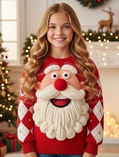 Новогодняя тематика Девочки 3D Дед Мороз Уродливый рождественский свитер Рождественский подарок Вязаная ткань Длинный рукав 3D печать Осень Зима Мода Для вечеринки Дети 4-12 лет Вырез под горло   Новогодняя тематика Девочки 3D Дед Мороз Уродливый рождественский свитер Рождественский подарок Вязаная ткань Длинный рукав 3D печать Осень Зима Мода Для вечеринки Дети 4-12 лет Вырез под горло