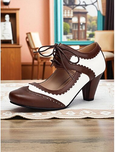  Escarpins à lacets en similicuir violet et blanc pour femmes, escarpins Mary Jane rétro vintage des années 1950 pour les goûters, le cosplay et le quotidien