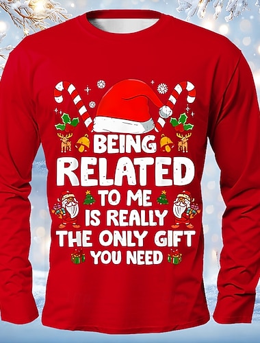 Morsom jule-T-skjorte med lange ermer for menn, å være i slekt med meg er den eneste gaven du trenger, topp til familiefest   Morsom jule-T-skjorte med lange ermer for menn, å være i slekt med meg er den eneste gaven du trenger, topp til familiefest