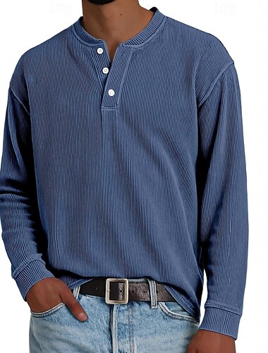  Homme Chemise en velours côtelé Chemise Henley T-shirt manche longue Couleur Unie Uni Mode Designer Occasionnel Bloc de Couleur Boutons Henley Extérieur Occasionnel Quotidien Été Automne Hiver Rouge