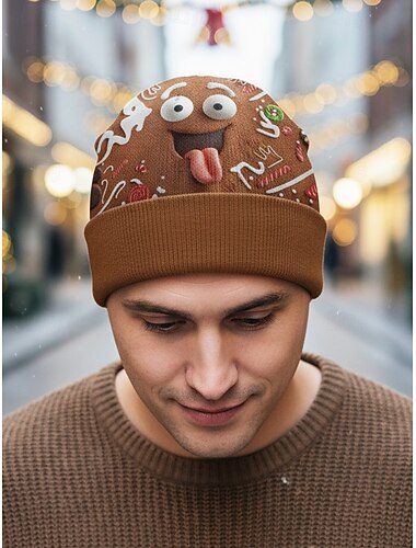  Weihnachtsmütze für Herren – mit Weihnachtsmann- und Lebkuchenmotiven, kuscheliges Strickmaterial, perfekt für Weihnachtsfeiern, Winterausflüge und als Weihnachtsgeschenk