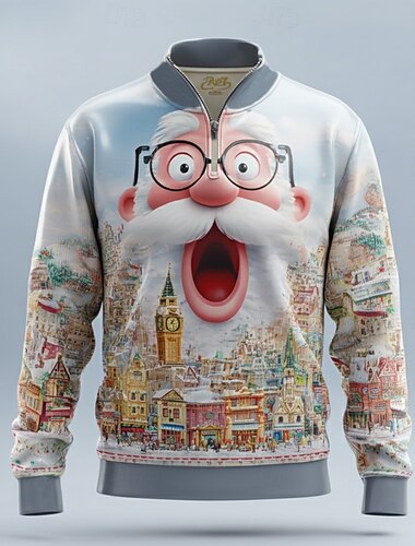  Jul Herre julenissen Polo Langermet Opprett krage Moderne Fritid hverdag Feriereise Festival 3D-utskrift Vår Høst Vinter Blå Himmelblå