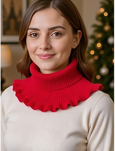 colletto natalizio in acrilico a coste da donna: comodo ed elegante con bordi arricciati, disponibile in più colori, perfetto per le vacanze invernali e le occasioni festive   colletto natalizio in acrilico a coste da donna: comodo ed elegante con bordi arricciati, disponibile in più colori, perfetto per le vacanze invernali e le occasioni festive