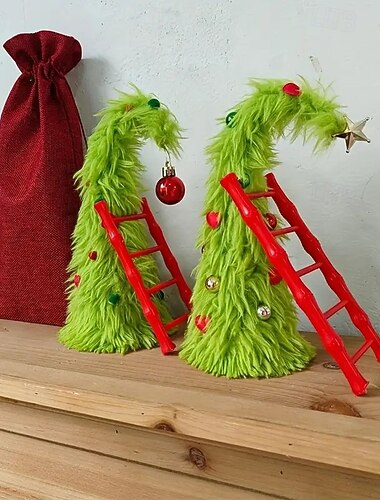  Taivutettava vihreä joulukuusi 30 cm minitikkailla - pörröinen pehmoinen joulukuusenkoriste työpöydälle, hyllylle &lahjat, asetettavat oksat, uudenvuoden joulukoristeet sisä- ja ulkotilojen olohuoneen
