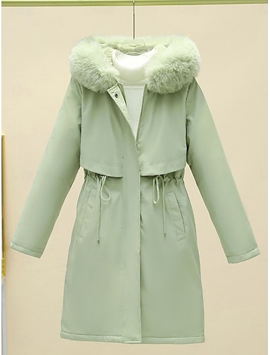  Γυναικεία Παρκάς Άνετο Αναπνέει Τσέπη Γούνινος γιακάς Καθημερινό Σκέτο Διακοπές Δρόμος Causal Καθημερινά Ρούχα Φερμουάρ Κανονικό Με Κουκούλα Κανονικό Μακρυμάνικο Εξωτερικά ενδύματα