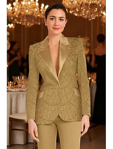Blazer feminino com apliques dourados, casaco esportivo formal para convidados de casamento, lapela de cetim vintage, elegante, manga longa, abotoamento simples, botões cobertos   Blazer feminino com apliques dourados, casaco esportivo formal para convidados de casamento, lapela de cetim vintage, elegante, manga longa, abotoamento simples, botões cobertos