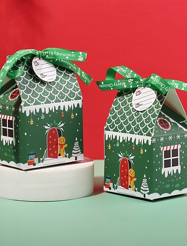  50 stuks kersttraktatiedozen, snoep, peperkoekenhuisje, mini-kerstfeest-gunstdoos, kleine kartonnen geschenkverpakking voor kerstvakantie, feesttraktatie, koekje, lekkernij, snack, geschenkverpakking