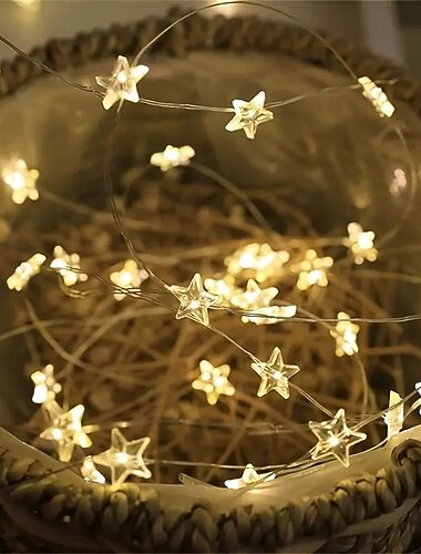  Gwiazda Bożonarodzeniowa, miedziany sznur świetlny, 2 m, 20 diod LED, zasilane bateriami, lampki choinkowe na Boże Narodzenie, Walentynki, ślub, choinkę, oświetlenie świąteczne