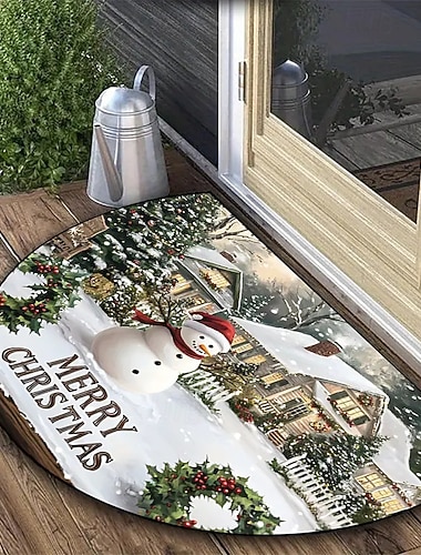  Paillasson de Noël en demi-lune tapis d'entrée durable résistant à la saleté doux antidérapant tapis lavable en machine tapis de porte d'entrée pour la cuisine la chambre décoration intérieure