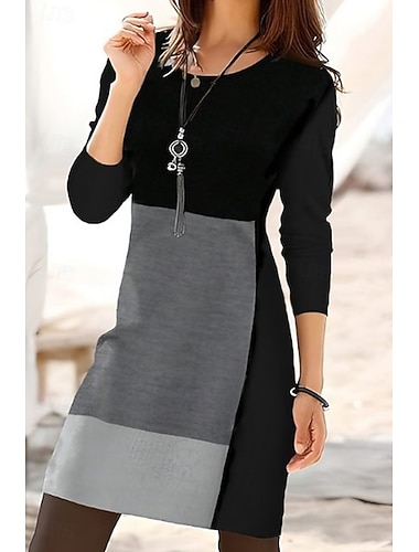 Női Mini ruha Pólóruha Alkalmi Napi Normál Mértani Hosszú ujj Terített nyak Fekete Medence Bíbor Szürke Tavasz Ősz