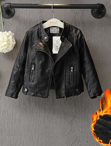 Παιδιά Κοριτσίστικα Μαύρο δερμάτινο μπουφάν Μπουφάν fleece Jachetă Συμπαγές Χρώμα Μοντέρνα Φερμουάρ Τσέπη ΑΔΙΑΒΡΟΧΟ Διατηρείτε Ζεστό Αντιανεμικό ΕΞΩΤΕΡΙΚΟΥ ΧΩΡΟΥ Παλτό Εξωτερικά ενδύματα 4-12 χρόνια   Παιδιά Κοριτσίστικα Μαύρο δερμάτινο μπουφάν Μπουφάν fleece Jachetă Συμπαγές Χρώμα Μοντέρνα Φερμουάρ Τσέπη ΑΔΙΑΒΡΟΧΟ Διατηρείτε Ζεστό Αντιανεμικό ΕΞΩΤΕΡΙΚΟΥ ΧΩΡΟΥ Παλτό Εξωτερικά ενδύματα 4-12 χρόνια