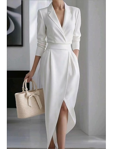  Halloween Жен. Платье средней длины Платье с запахом Платье-футляр Элегантный стиль Отпуск На каждый день Приталенный крой Полотняное плетение Длинный рукав V-образный вырез Белый Розовый Синий