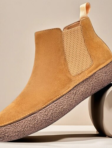 Мужские светло-коричневые замшевые ботинки без застежек – легкие и удобные, повседневный стиль для осени и зимы, отлично подходит для непринужденных прогулок   Мужские светло-коричневые замшевые ботинки без застежек – легкие и удобные, повседневный стиль для осени и зимы, отлично подходит для непринужденных прогулок