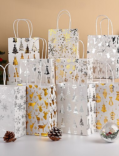 12er-Pack 8,26 x 6 x 3,14 Zoll kleine Kraftpapiertüten mit Griffen, Geschenktüten in großen Mengen für Gastgeschenke, Lebensmittelgeschäfte, Partys, Geburtstage, Einkäufe, Geschäfte, Goody Craft