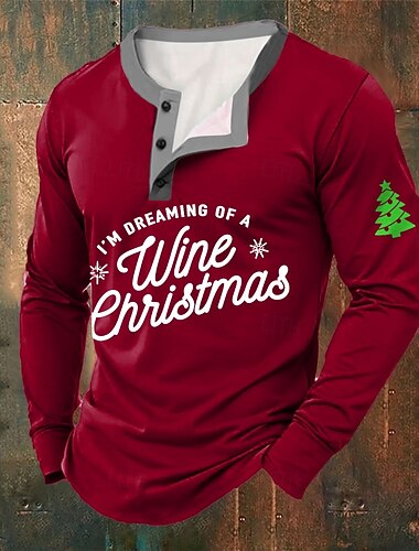  Муж. Новогодняя тематика Графика Рубашка Хенли Длинный рукав Мода Симпатичные Стиль Повседневные Повседневные Праздники На выход Зима Весна & осень Синий Черный Зеленый Красный Бордовый Хенли