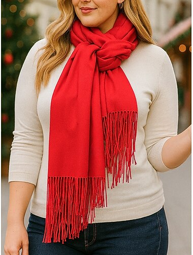 sciarpa natalizia da donna in cashmere, morbido scialle invernale in simil cashmere con nappe, calda stola tinta unita per le feste, l'outdoor e l'uso quotidiano   sciarpa natalizia da donna in cashmere, morbido scialle invernale in simil cashmere con nappe, calda stola tinta unita per le feste, l'outdoor e l'uso quotidiano