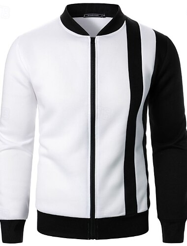  Per uomo Maglia Felpa con zip intera Bianco Colletto Mao Blocco di colori Semplice Patchwork Casuale Quotidiano Sport & Outdoor Streetwear Cool Abbigliamento Sportivo Primavera & Autunno Abbigliamento