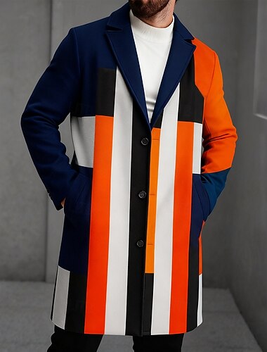  בגדי ריקוד גברים גיאומטרי קולור בלוק ז'קט קל משקל אַדֶרֶת שמור על חום הגוף יום יומי עֵסֶק יומי הדפסת תלת מימד כפתורים כיס קדמי אביב סתיו חורף פתוח שרוול ארוך צהוב אודם כתום