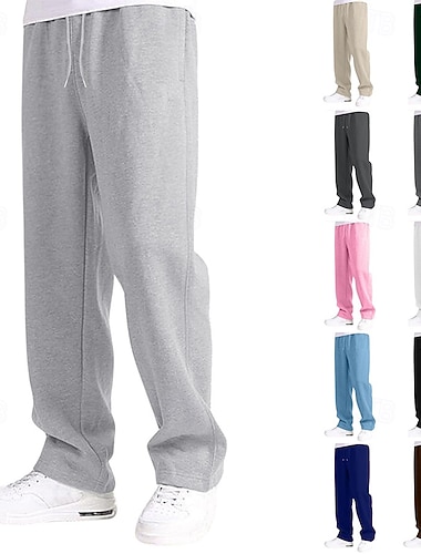  Herren Jogginghose Jogginghose mit weitem Bein Hose Jogginghose mit offenem Saum Kordelzug Elastischer Bund Einfach Atmungsaktiv Volle Länge Sport im Freien Lässig Täglich Mode Basic Schwarz Rosa
