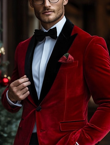  Miesten Blazer-takki Suljettava kaulus Joulu Juhla Yhtenäinen Samettinen bleiseri Keltainen Rubiini Apila Räätälöity istuvuus Yksiriviset kaksinappia