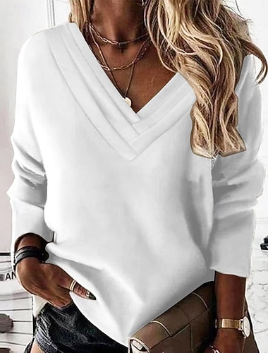  Damen Pullover Sweatshirt Einfach Mode Lässig Langarm V Ausschnitt Normale Oberteile Straße Alltagskleidung Patchwork Schwarz Weiß Rosa Frühling Herbst Winter