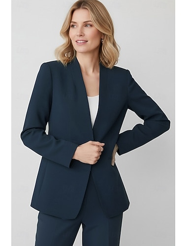  בגדי ריקוד נשים ז'קט בלייזר מִשׂרָד עבודה רשמי בד מתיחה אלגנטית שרוול ארוך צווארון V דש השיא חזה יחיד כפתור יחיד