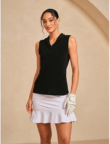  نسائي قميص بولو أسود بدون كم قمم ملابس الجولف للسيدات، ملابس ملابس