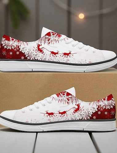  Zapatillas deportivas para hombre con estampado navideño: felicitación de Feliz Navidad con brillantes copos de nieve. Calzado informal de lona ideal para viajes navideños, reuniones familiares y eventos navideños.